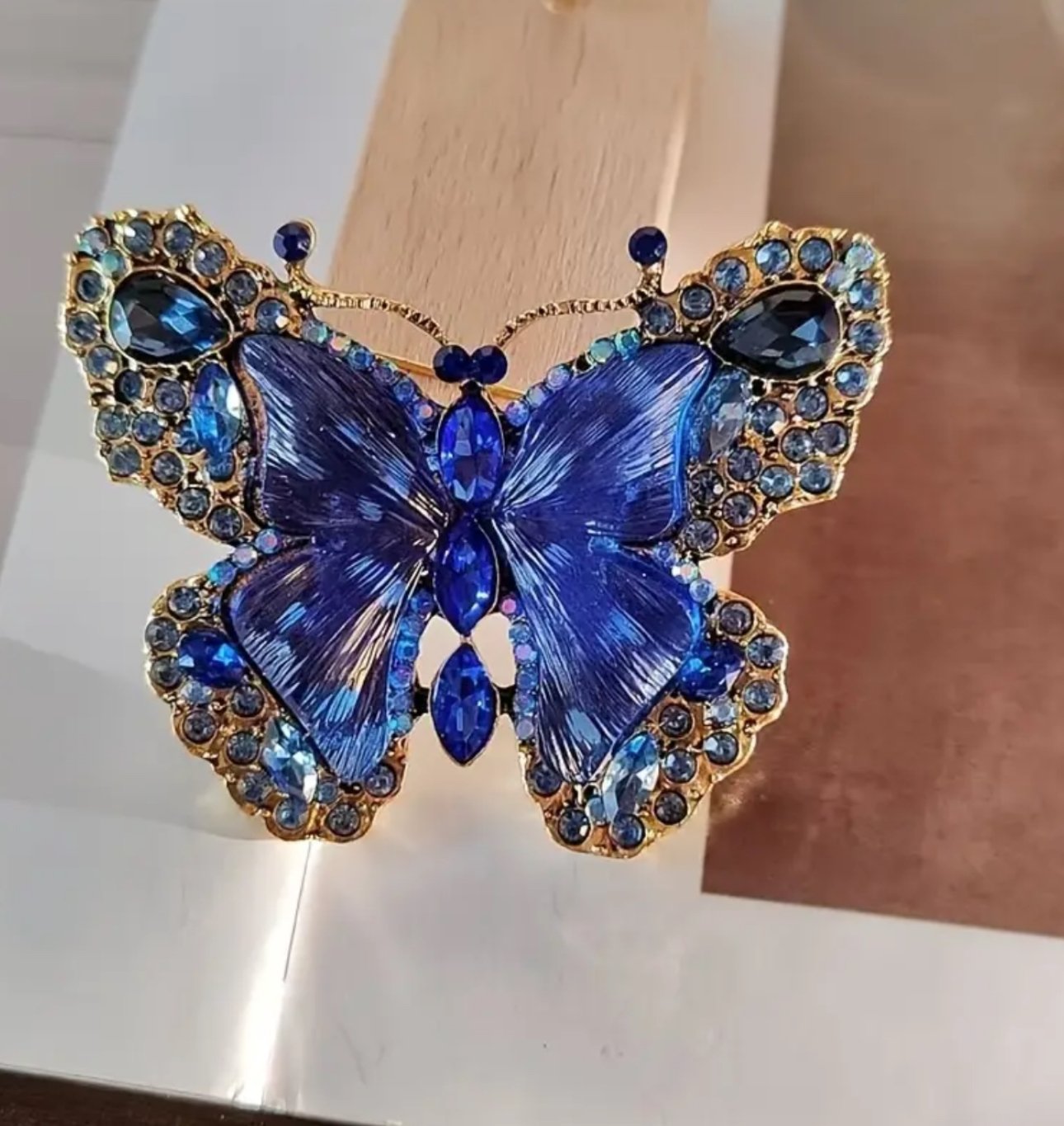 Royal Sapphire Butterfly Brooch – Crystal Encrusted Statement Piece - Image 2