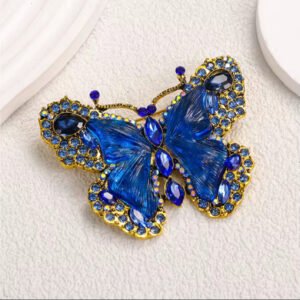 Royal Sapphire Butterfly Brooch – Crystal Encrusted Statement Piece