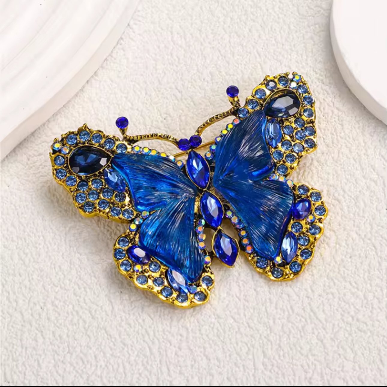 Royal Sapphire Butterfly Brooch – Crystal Encrusted Statement Piece
