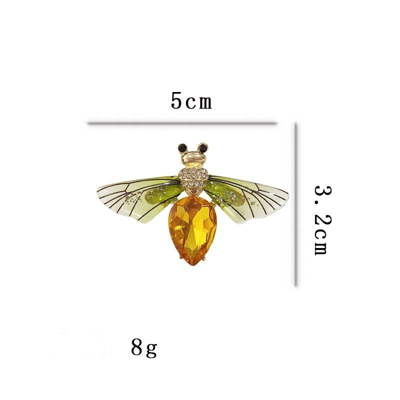 Rhinestone Bee Brooch – Green Wings