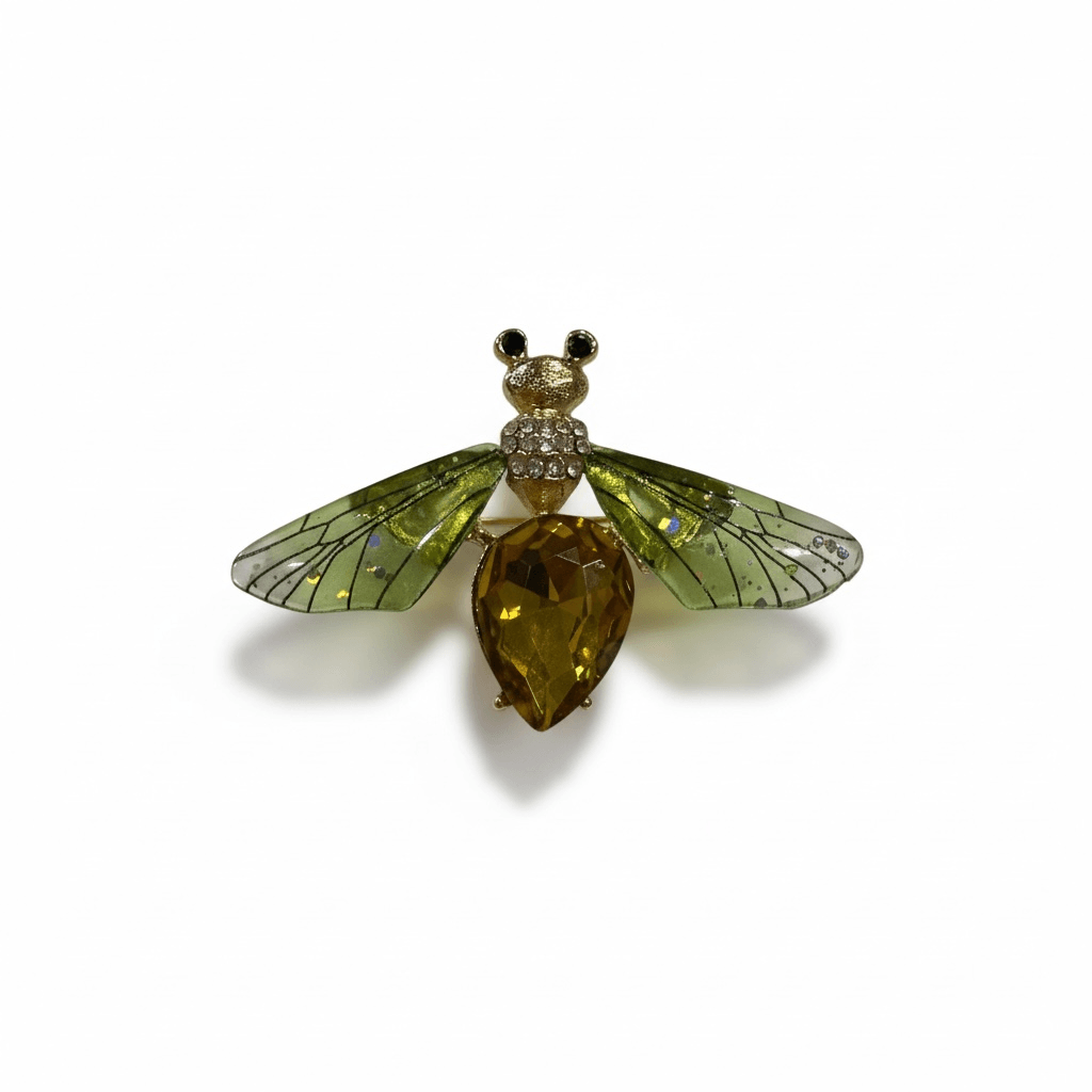 Rhinestone Bee Brooch – Green Wings - Image 3