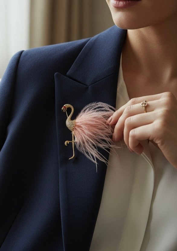 Crystal Flamingo Feather Brooch - Image 2