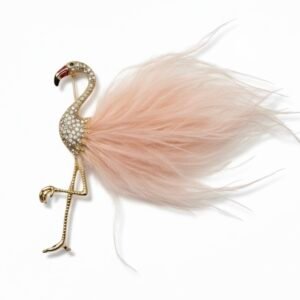 Crystal Flamingo Feather Brooch