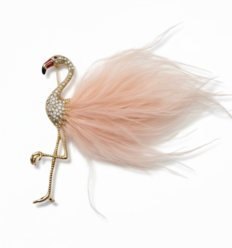 Crystal Flamingo Feather Brooch